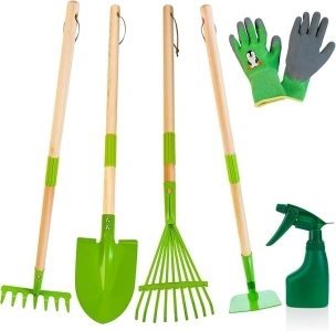 Kids Garden Tools Set, 7 PCS Gardening Tool for Kids with Gloves, Shovel, Rake, Detachable Handles Outdoor Yard Farm Lawn Beach Toy, Pretend Play Birthday Gift for Kids 3 4 5 Year Old