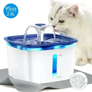 Ophanie 95oz/2.8L Pet Fountain with Anti-slip Mat, Cat Dog Water Fountain Dispenser with Smart Pump, White & Blue