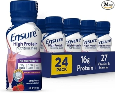 Ensure High Protein Nutritional Shake, 16g Protein, Meal Replacement Shakes, With Nutrients to Support Immune System Health, Strawberry, Liquid, 8 Fl Oz (Pack of 24)