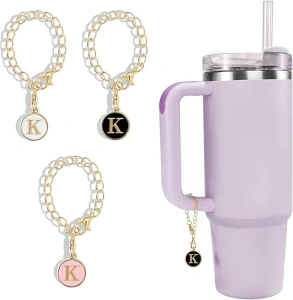 3 Pcs Letter Charms Accessories for Tumblers with Handle, 3 Colors Initial Name ID Personalized Handle Decor Set for Tumblers, Pink, Black, White