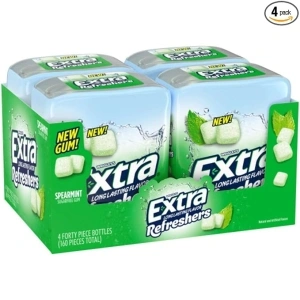 EXTRA Gum Refreshers Spearmint Sugar Free Chewing Gum, 40 Piece Bottle (Pack of 4)