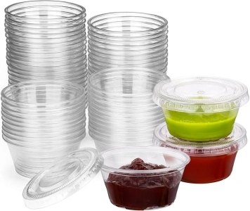 [3.25 oz 50 Set Jello Shot Cups with Lids,Plastic Portion Cups,Disposable Souffle Cups,Small Plastic Sauce Cups-Thickened Cups for Jello,Condiment,Salad Dressing, Ice Cream,Meal Prep