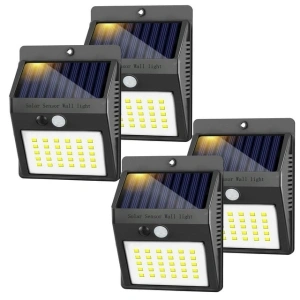 SZRSTH Solar Outdoor Lights - Waterproof Motion Sensor Wireless Security Lights for Garden Fence Yard Deck Garage, 4Pack