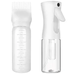 Continuous Spray Bottle and Root Comb Applicator Bottle, Hair Oil Applicator Bottle Water Mister for Hairstyling (White)