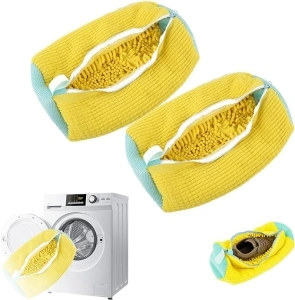 Shoe Washing Bag for Washing Machine, Laundry Shoe Bag for Washer and Dryer, Reusable Shoe Washing Bag for All Shoe Types and Sizes (Yellow 2Pcs)