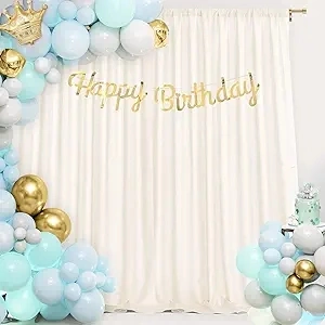 HOMEIDEAS Ivory 10ft x 10ft Backdrop Curtains for Parties 2 Panels Photo Background Curtains, Polyester Rod Pocket Drapes for Wedding Birthday Decorations - Champagne