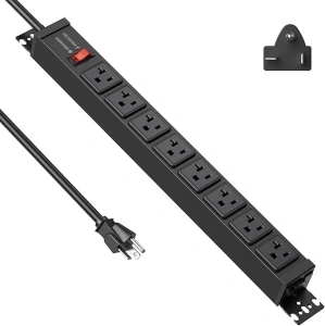 JUNNUJ 20 Amp Power Strip Surge Protector 4800J, Heavy Duty 8 Outlet Metal Multi Angle Mount, 20A Garage Power Strip Shop 6-20R T-Slot, 5-20P Plug 12 Gauge Extension Cord 6ft for Appliance