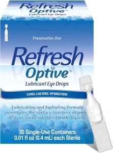 Refresh Optive Lubricant Eye Drops Non-Preserved Tears, 30 Single-Use Containers, 0.01 fl oz (0.4 mL)