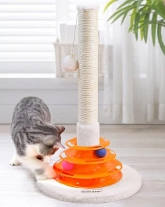 SC20 Kitten Scratching Post, 20-inch Cute Cat Scratching Post with Tracks Toy Ball and Hanging Ball Cat Scratch Tower for Indoor Cats, Orange