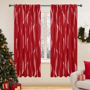 Deconovo Thermal Insulated Blackout Curtains for Bedroom, Blackout Curtains with Print Wave Striped Pattern, 2 Panels,True Red/Back Tab,52x72 Inch