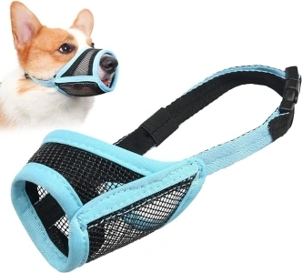 LUCKYPAW Dog Muzzle, Mesh Muzzle for Small Medium Large Dogs, Soft Dog Muzzle to Prevent Biting Chewing, Drinkable Breathable Adjustable Puppy Muzzle (XS(Snout: 3¼