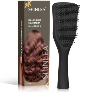 Detangler Hair Brush for Wet & Dry Hair, No Tangle Wave-shaped Soft Bristle Hairbrush for Reduces Breakage, Lightweight Travel Brush Detangling All Hair Types, Black