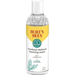 Burt’s Bees Foaming Face Wash, BHA Breakout Defense Cleanser for All Skin Types, Washes Away Impurities & Excess Facial Oil, With a Prebiotic, 8 Oz.