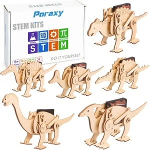 Poraxy Dinosaur Toys, 6 Set STEM Kits for Kids Ages 8-10-12, Toys for Ages 8-13, Science Kits Buildings Projects, 3D Wooden Puzzles Robot Crafts, Gifts for Boys and Girls Ages 8 9 10 11 12 13