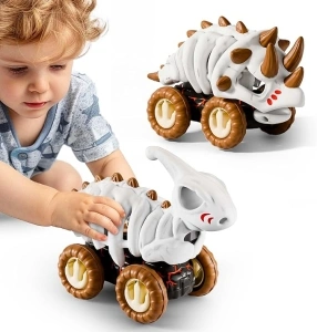 iPlay, iLearn 𝟐𝟎𝟐𝟒 𝐍𝐄𝐖 Toddler Dinosaur Monster Truck Toy 1 2 3 4 Year Olds Boys, Kids Cool Skeleton Pull Back Dino Car, Triceratops Fossil Vehicle Playset, Birthday Gift for 12 18 24 Month