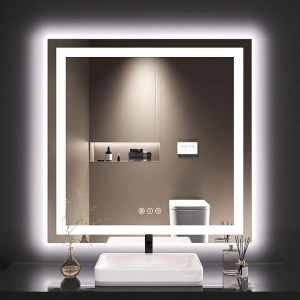 LOAAO 36X36 LED Bathroom Mirror with Lights, Anti-Fog, Dimmable, Backlit + Front Lit, Lighted Bathroom Vanity Mirror for Wall, Memory Function, Tempered Glass, Safe to Use, ETL Listed