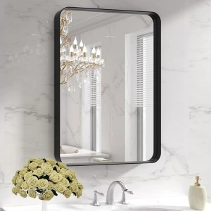 LOAAO Black Metal Framed Bathroom Mirror for Wall, 22X30 Inch Rounded Rectangle Mirror, Matte Black Bathroom Vanity Mirror Farmhouse, Anti-Rust, Tempered Glass, Hangs Horizontally or Vertically