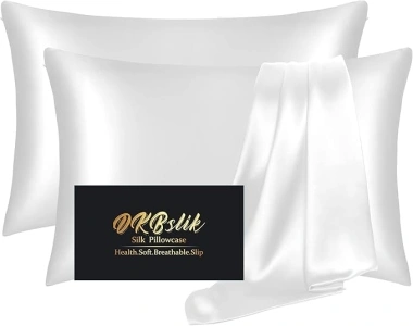 Silk Pillow Cases 2 Pack, Mulberry Silk Pillowcases Standard Set of 2, Health, Smooth, Anti Acne, Beauty Sleep, Both Sides Natural Silk Satin Pillow Cases for Women 2 Pack with Zipper for Gift,White