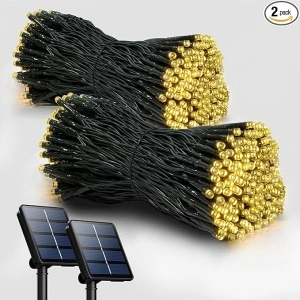 2 Pack Solar String Lights Outdoor, 200 LED Extra-Long 72FT Solar Powered Lights with 8 Lighting Modes, Waterproof Outdoor Lighting Decoration for Garden, Patio, Balcony, Xmas, Wedding, Party (Warm)