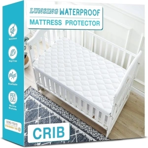 Lunsing Waterproof Crib Mattress Protector, Soft & Breathable Crib Mattress Pad Cover, 3-10 inches Deep Pocket, 52