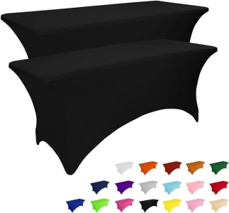 2 Pack 6FT Table Cloth for Rectangular Fitted Events Stretch Black Table Covers Washable Table Cover Spandex Tablecloth Table Protector for Party, Wedding, Cocktail, Banquet, Festival