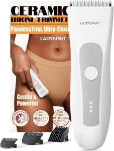 Bikini Trimmer for Women Pubic Trimmer for Women - Electric Body Hair Trimmer Shaver Razor for Women's Body Groomer, LADYSPOT™ Replaceable Hypoallergenic Ceramic Blade,Wet/Dry(White Women's Version)