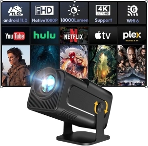 Smart Mini Projector XGODY Gimbal5 Android 11 Full HD Projector Native 1080P 4K Support 5G WiFi 6 Bluetooth 5.0 Home Movie Projector Electric Focu Auto Keystone 180 Rotating For PC/Lap/PS5 Dull Black