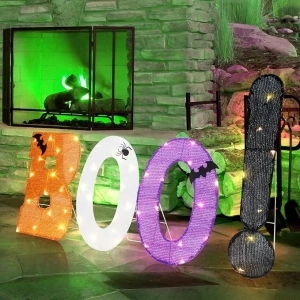 28In Halloween Lighted-up Decoration:Boo Combination of Letters Decorations with Spiders Black Bats,Halloween Lights Holiday Display for Indoor Outdoor Garden Lawn Yard Halloween Party Addition