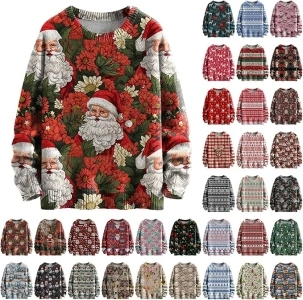 Ugly Christmas Sweatshirts for Women Cute Funny 3D Digital Print Xmas Pullover Tops Crewneck Christmas Sweater Shirts