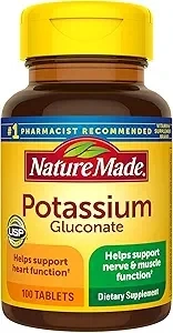 Nature Made Potassium Gluconate 550 mg, Dietary Supplement for Heart Health Support, 100 Tablets, 100 Day Supply