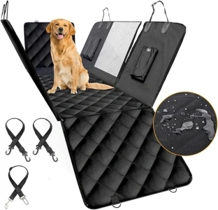 YSSOA Dog Car Seat Cover for Back Seat, Dog Hammock Protector, 100% Waterproof Pet Seat with Mesh Window, Durable Anti-Scratch Nonslip, X-Large, Black