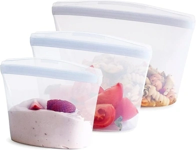 Stasher Premium Silicone Reusable Food Storage Bags, 3-Pack, Clear | Multi-Use Food Storage Bags, Lunch Bag, Travel Containers | BPA Free, Leak-free, Dishwasher-Safe, Eco-friendly