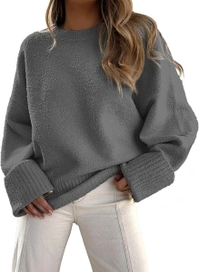 ANRABESS Women's Oversized Crewneck Long Sleeve Fuzzy Knit Casual Chunky Warm 2024 Fall Pullover Sweaters Top Trendy Outfits