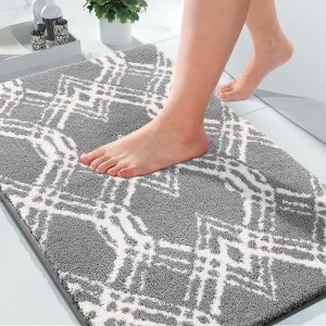 Yimobra Luxury Bathroom Rugs, 24x17 Inch, Soft Thick Plush Bath Mat, Non-Slip,Water Absorbent, Machine Washable, Shaggy Microfiber Bath Shower Matts, Floor Carpet for Bathtub&Sink, Grey