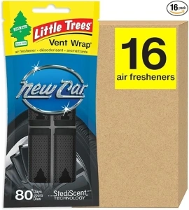 LITTLE TREES Car Air Freshener. Vent Wrap Provides Long-Lasting Scent, Slip on Vent Blade. New Car, 16 Air Fresheners, 4 Count (Pack of 4)