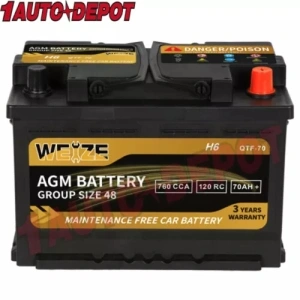 WEIZE 12V 70AH Platinum AGM Battery BCI Group 48 H6 Size 48 Automotive Battery