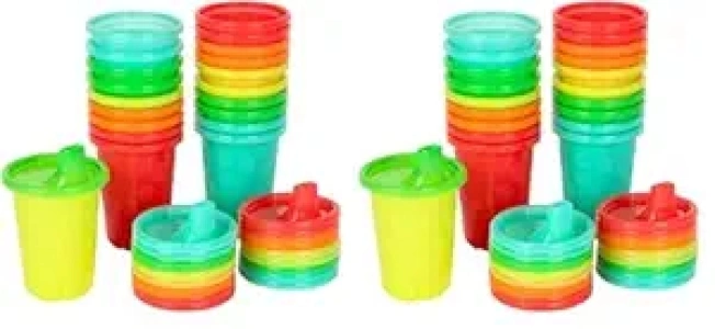 The First Years Take & Toss Spill Proof Sippy Cups - Rainbow Party Pack - Reusable Toddler Cups - Kids Cups and Snap On Lids for Ages 9 Months and Up - 20 Count (Pack of 2)