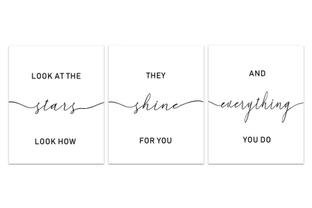 Nursery Prints,Look At The Stars Look How They Shine For You And Everything You Do,Nursery Decor,Set Of 3 Nursery Wall Art 8 x 10 Inches Shimmer Art Paper Unframed