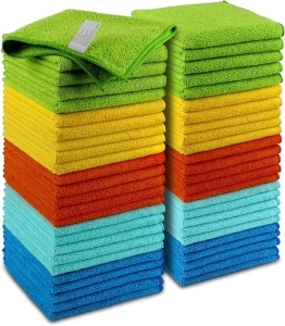 AIDEA Microfiber Cleaning Cloths-50PK, Microfiber Towels for Cars, Premium All-Purpose Car Cloth, Dusting Cloth Cleaning Rags, Absorbent Microfiber Cloth for SUVs, House, Kitchen, Window-12×12