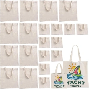 Sublimation Blank Tote bags, 20Pack Canvas Tote Bags Reusable Grocery Bags Shopping Cloth Bags w/Two Size Personalized Presents Bags for Women, Heat Transfer, DIY, Advertising, Decorating Craft,Ivory