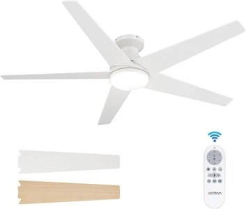 addlon Ceiling Fans with Lights, 52 inch Low Profile Ceiling Fan with Light and Remote Control, Flush Mount, Reversible, 3CCT, Dimmable, Noiseless, White Ceiling Fan for Bedroom, Indoor/Outdoor Use