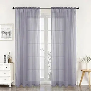 Tony's collection Silver Sheer Curtains Voile Window Treatment Rod Pocket Curtain Panels for Patio, Bedroom, Living Room(34x95 Inch, Silver,2 Panels)