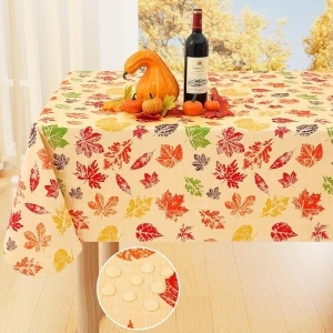 Smiry Fall Rectangle Table Cloth, Waterproof Vinyl Tablecloth with Flannel Backing, Wipeable Autumn Leaves Plastic Tablecloths for Harvest and Thanksgiving Parties, 60