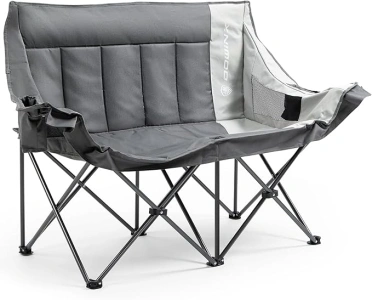 Dowinx Double Camping Chair Portable Folding Outdoor Loveseat with Side Pockets, Lawn Chair Camping Couch for Beach/Outdoor/Patio, Padded Seats & Armrests Supports up to 440lbs, (Grey PRO)