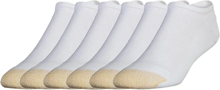 GOLDTOE Men's 656F Cotton No Show Athletic Socks, Multipairs, White (6-Pairs), Large