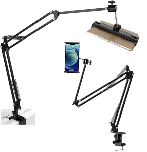 Tablet Stand Holder for Bed,Folding Tablet Holder for Desk,Flexible Tablet Arm Clamp Compatible with iPad/iPhone15/iPad Pro/N-Switch,Kindle Fire,or others 4.5~12.9 Inch-Reading,Watching andLive