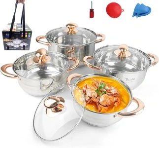 11Pcs Pots and Pans Set,Stainless Steel Induction Cookware Sets with Lid, Non-toxic Kitchen Cooking Set for Oven and Dishwasher safe PFOS and PFOA Free