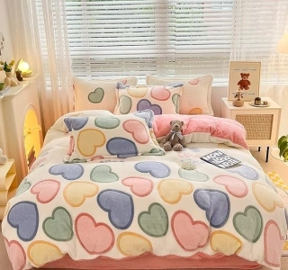 Pink Duvet Cover Twin, Fluffy Comforter Cover Set, Kawaii Bedding Sets for Girl Ultra Soft Cute Floral Bed Set for Kids (Love, Twin)