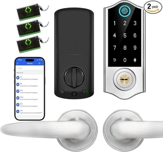 Harfo Smart Door Lock with Handle Set, Fingerprint Door Lock, Keyless Entry Door Lock Deadbolt, App Control Front Door Lock Set, Electronic Digital Touchscreen Keypad Deadbolt, Auto Lock, Satin Nickel