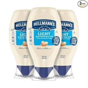 Hellmann's Light Mayonnaise Light Mayo Squeeze Bottle Pack of 3 For a Creamy Condiment for Sandwiches and Simple Meals Made With 100% Cage-Free Eggs 20 oz